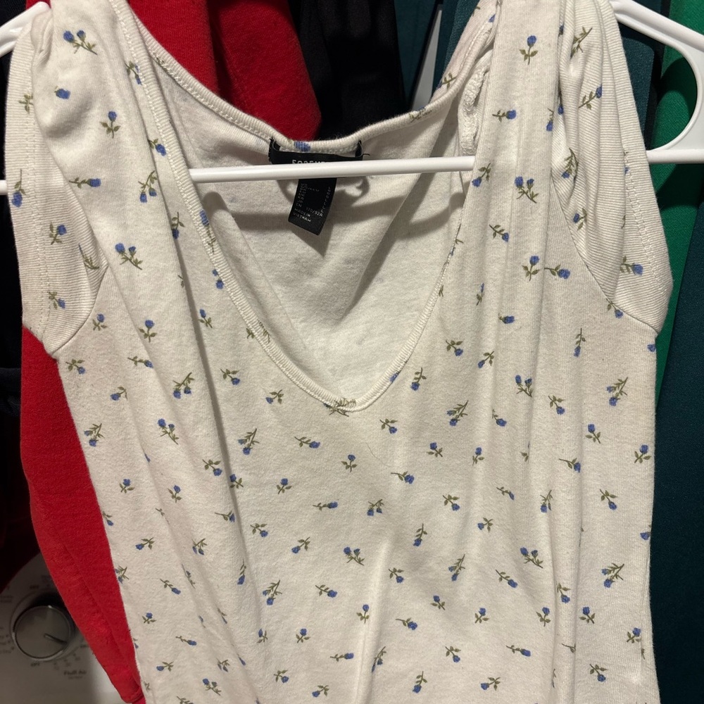 Forever 21 White Floral Tank Top